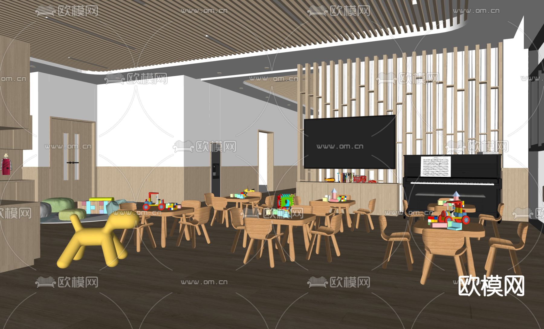 现代幼儿园教室su模型下载（渲染图2）