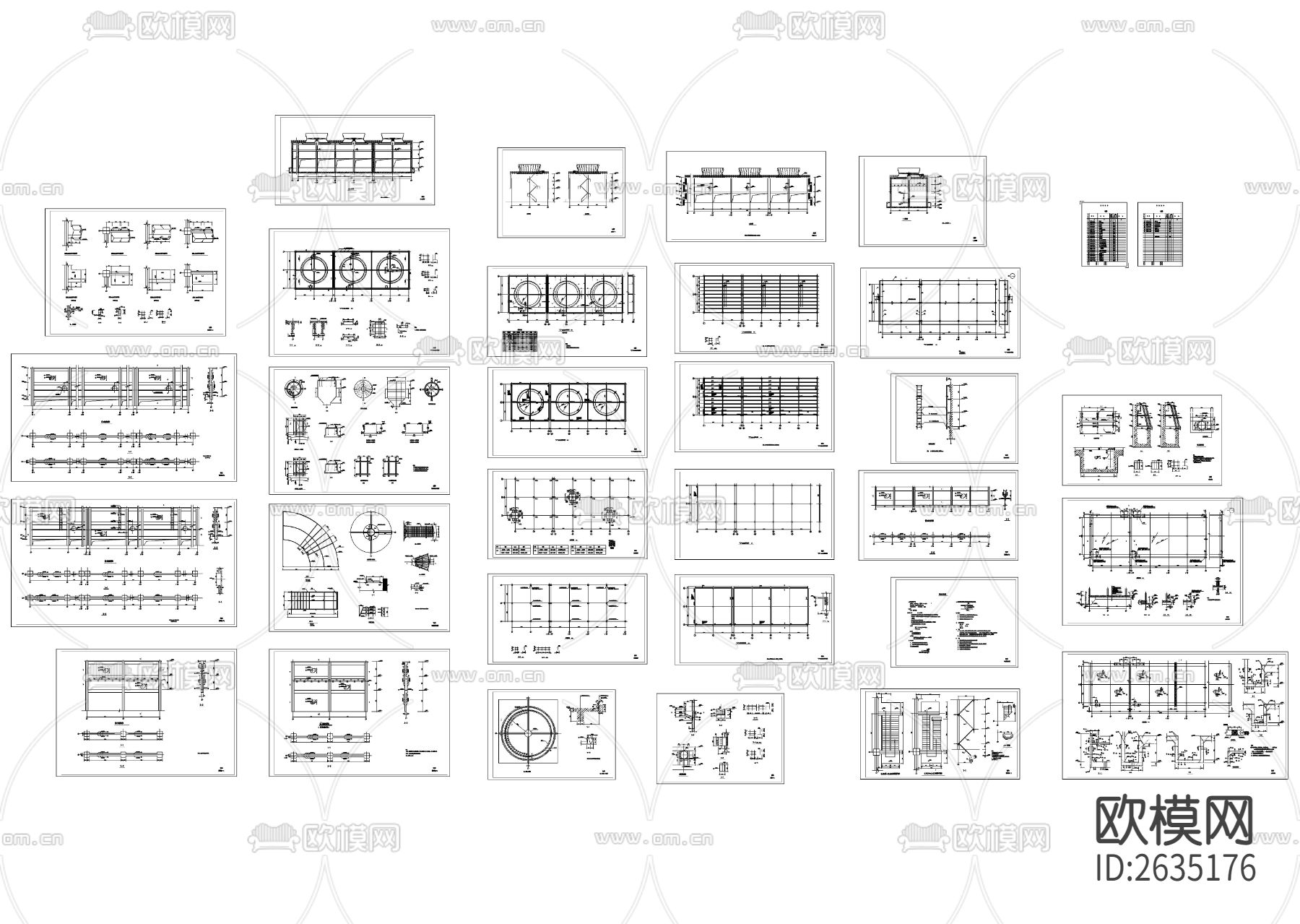 凉水塔CAD节点大样下载（渲染图1）