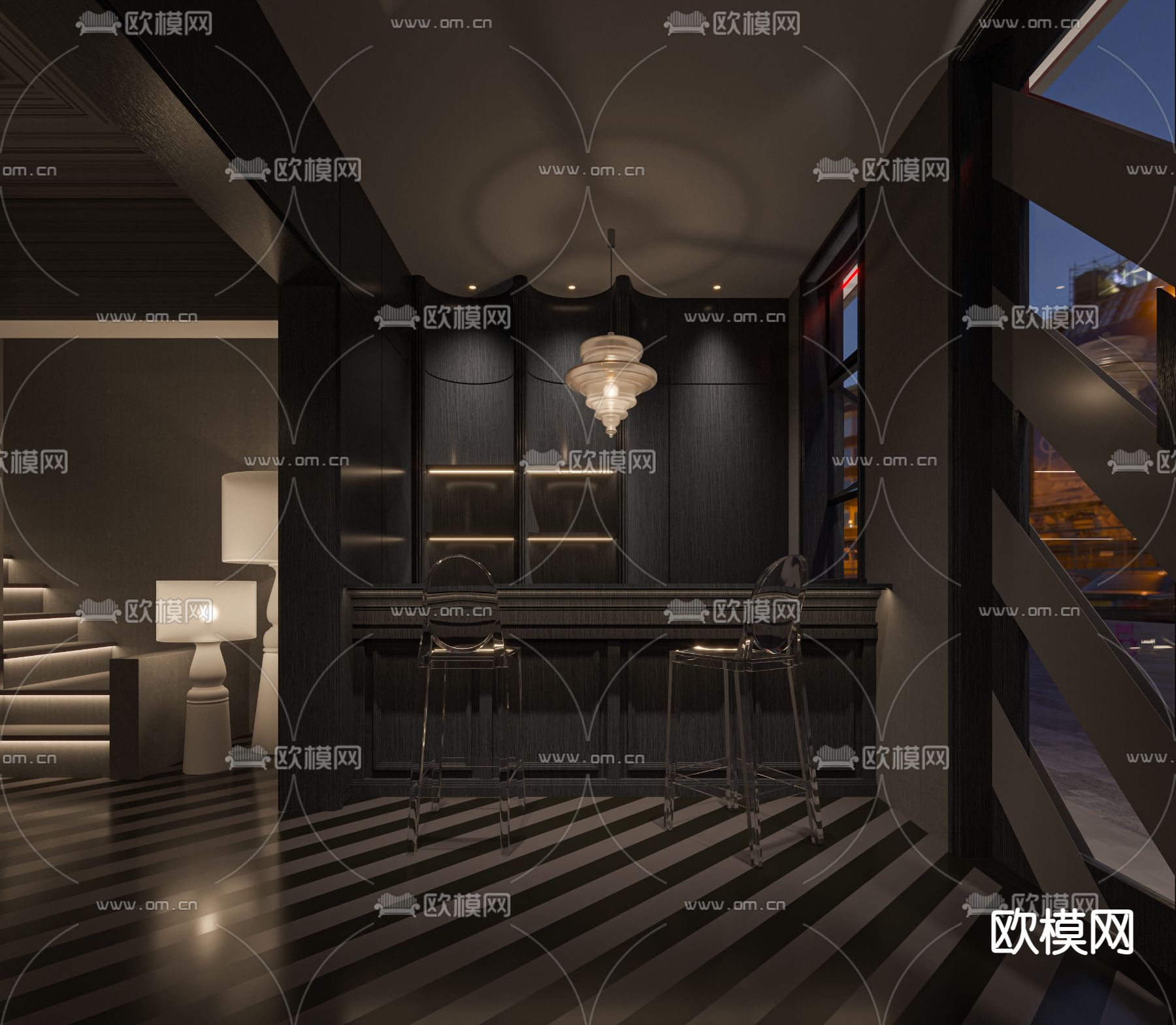 中古风理发店3d模型下载（渲染图2）