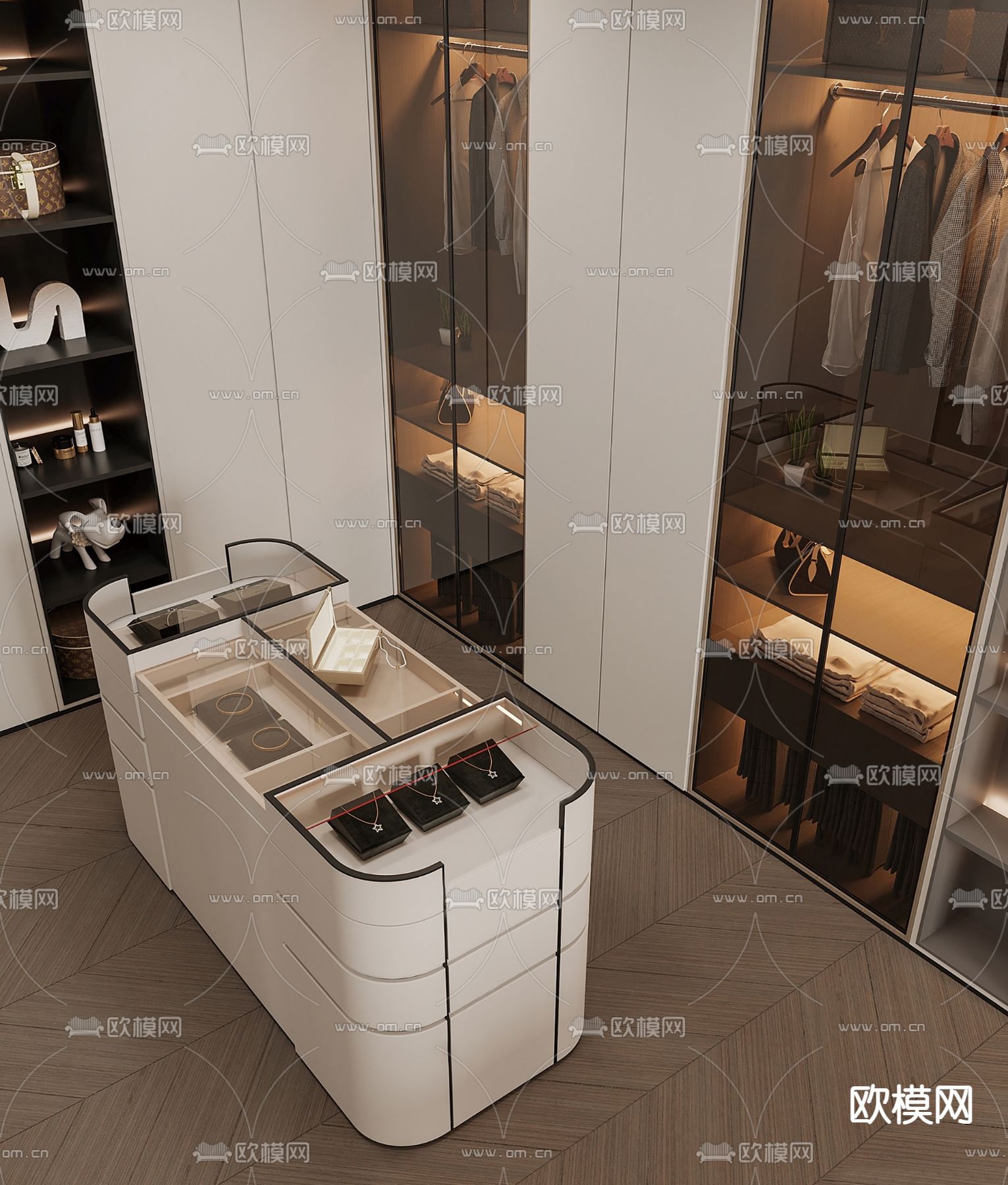现代衣柜 首饰柜su模型下载（渲染图1）