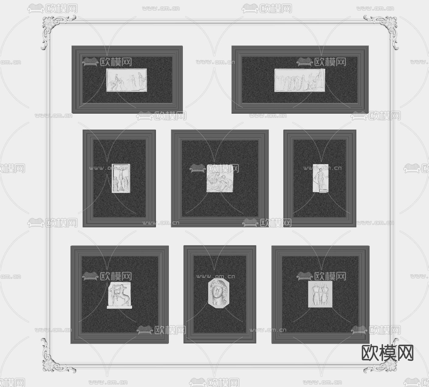 中古风装饰画su模型下载（渲染图2）