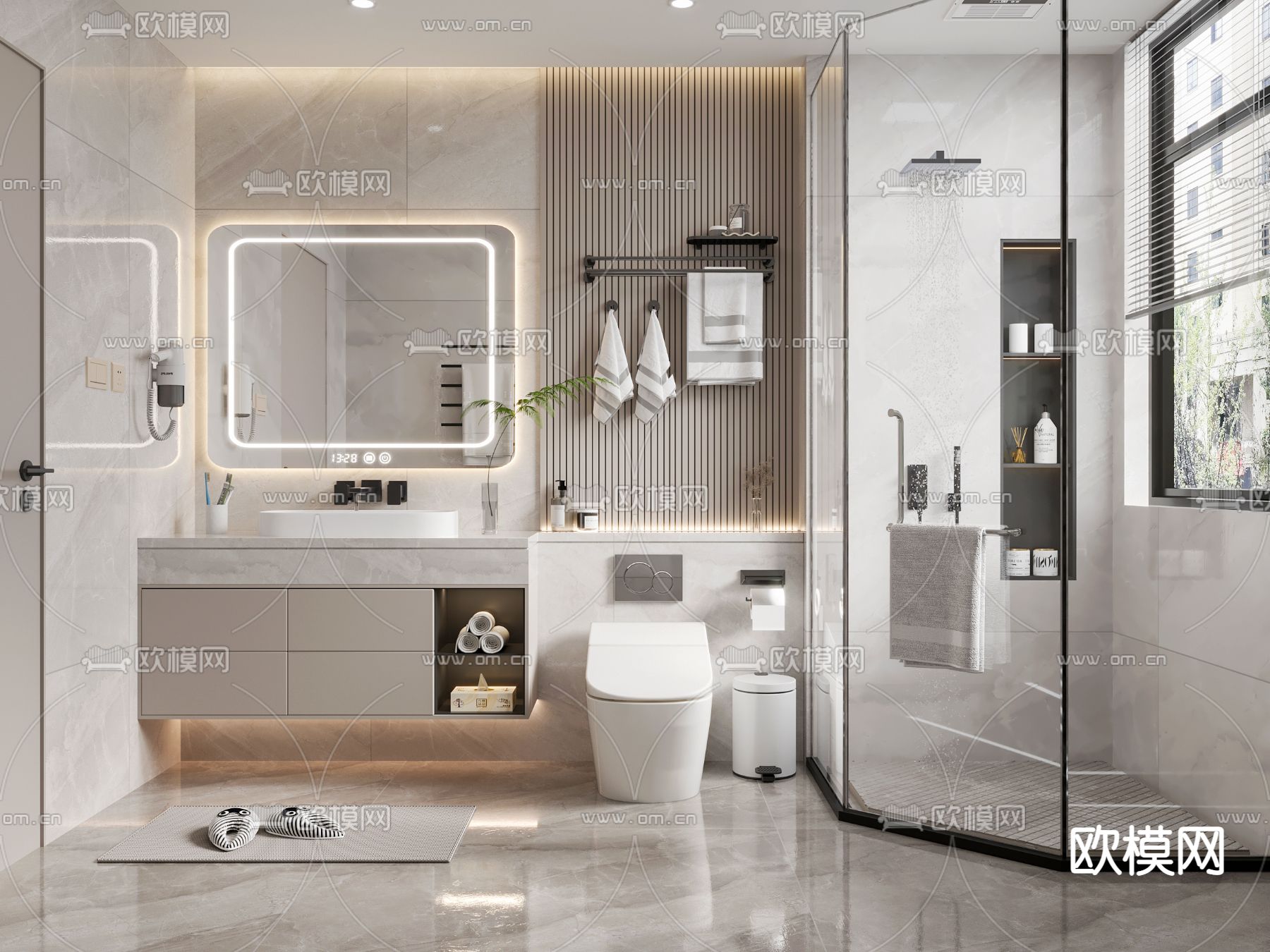 现代卫生间su模型下载（渲染图1）