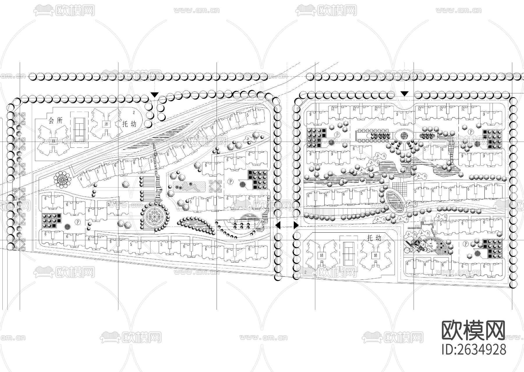 大型居住区规划cad施工图下载（渲染图3）