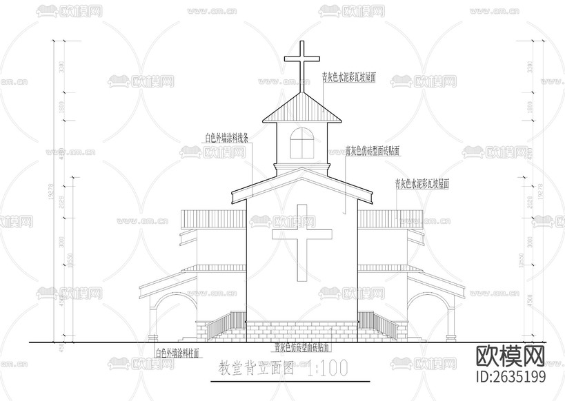 整套十字天主教堂CAD施工圖下載(渲染圖8)