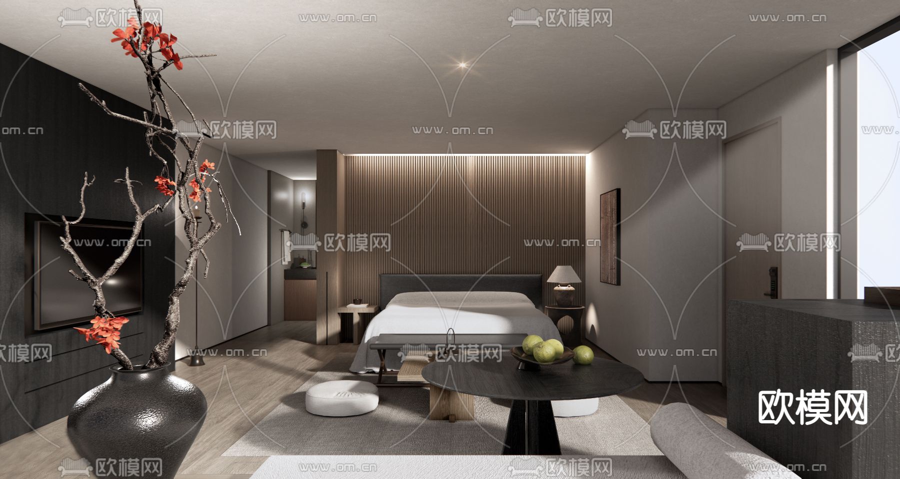 侘寂酒店客房su模型下载（渲染图1）