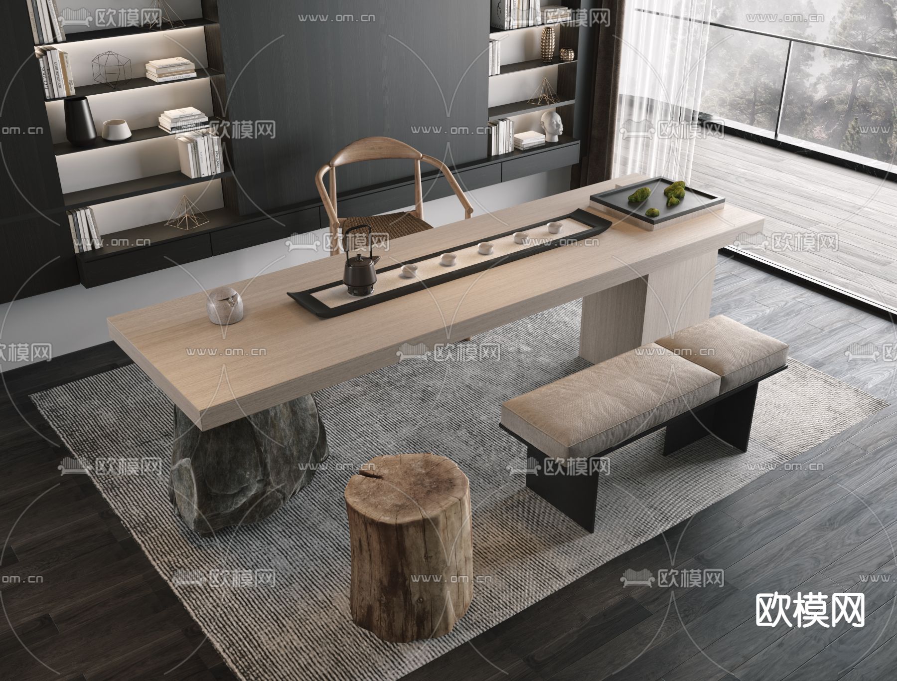 新中式茶台 茶桌3d模型