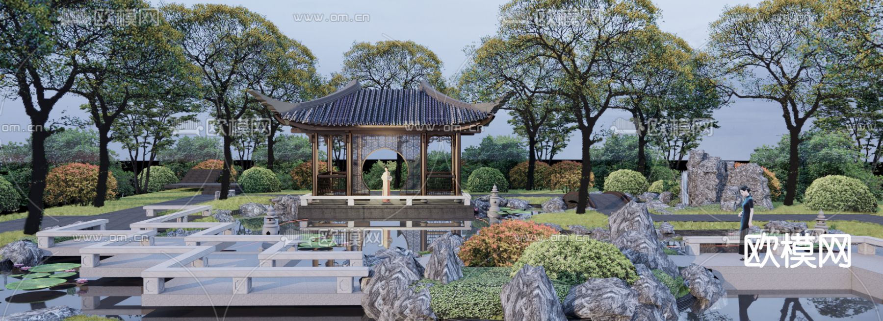 中式山水园 亭子su模型下载（渲染图1）