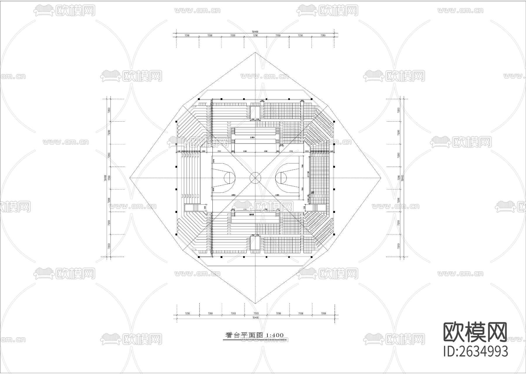 某公园内体育馆建筑cad施工图下载（渲染图5）