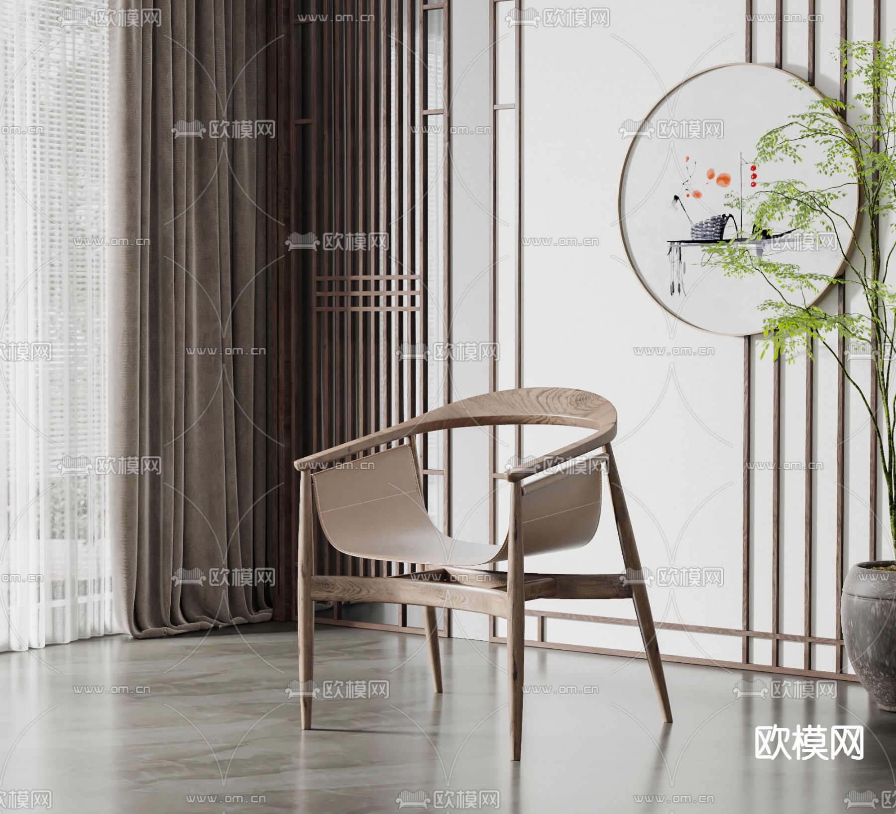 新中式餐椅su模型下载（渲染图1）