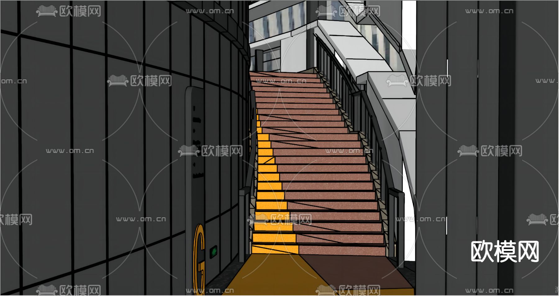 办公过道 室外走廊su模型下载（渲染图2）