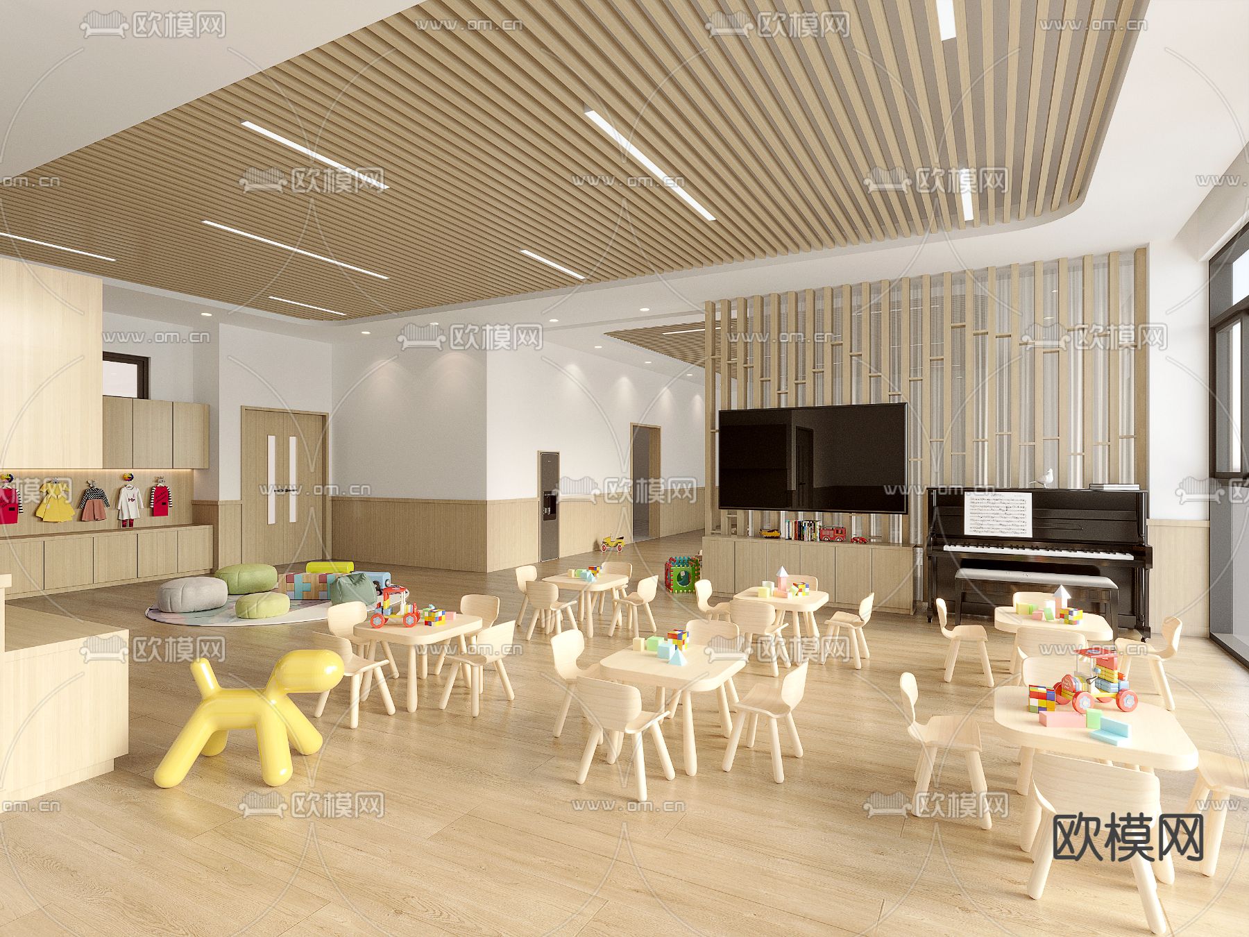 现代幼儿园教室su模型下载（渲染图1）