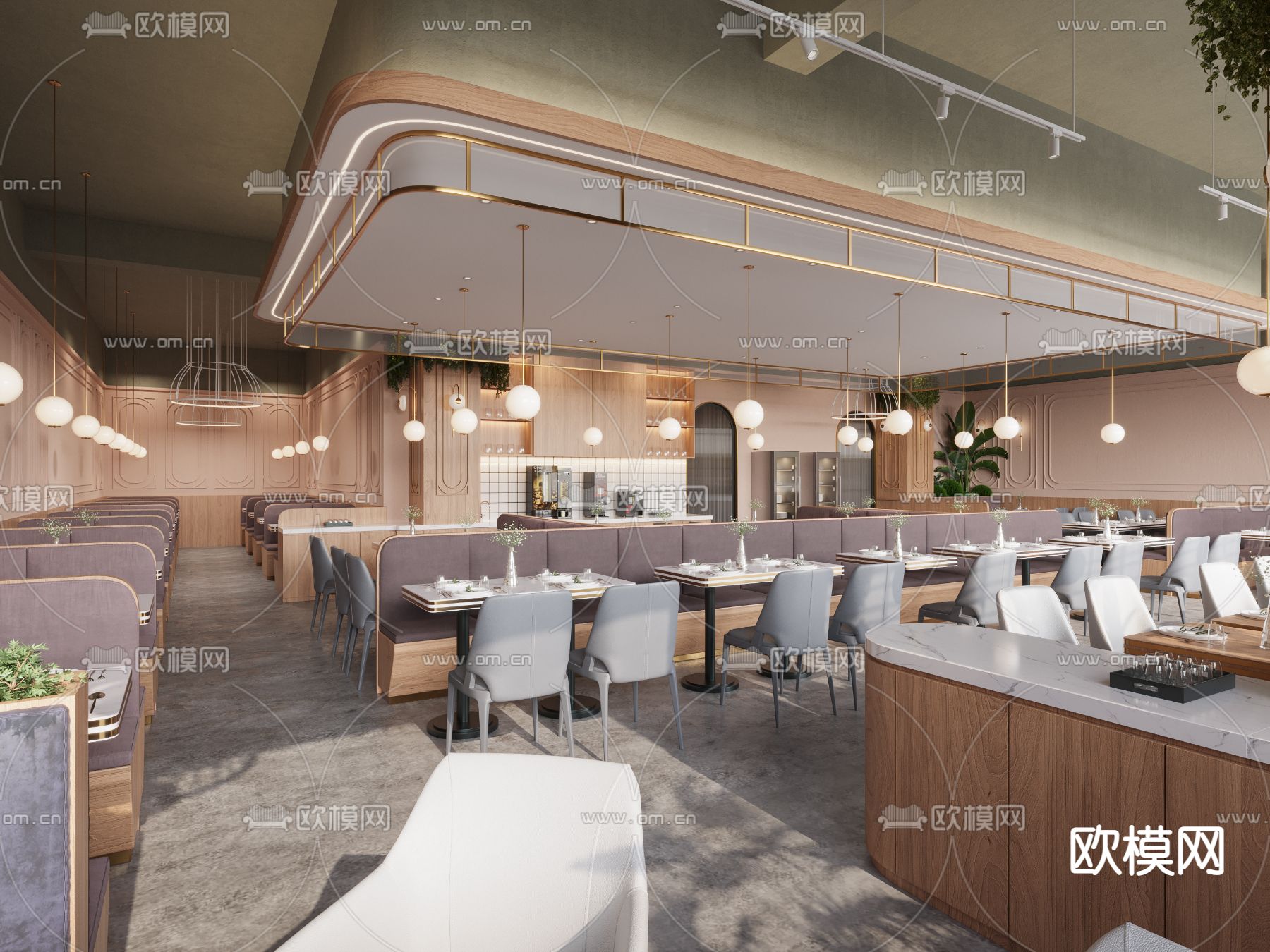 现代西餐厅3d模型下载_ID14084293_3dmax免费模型-欧模网