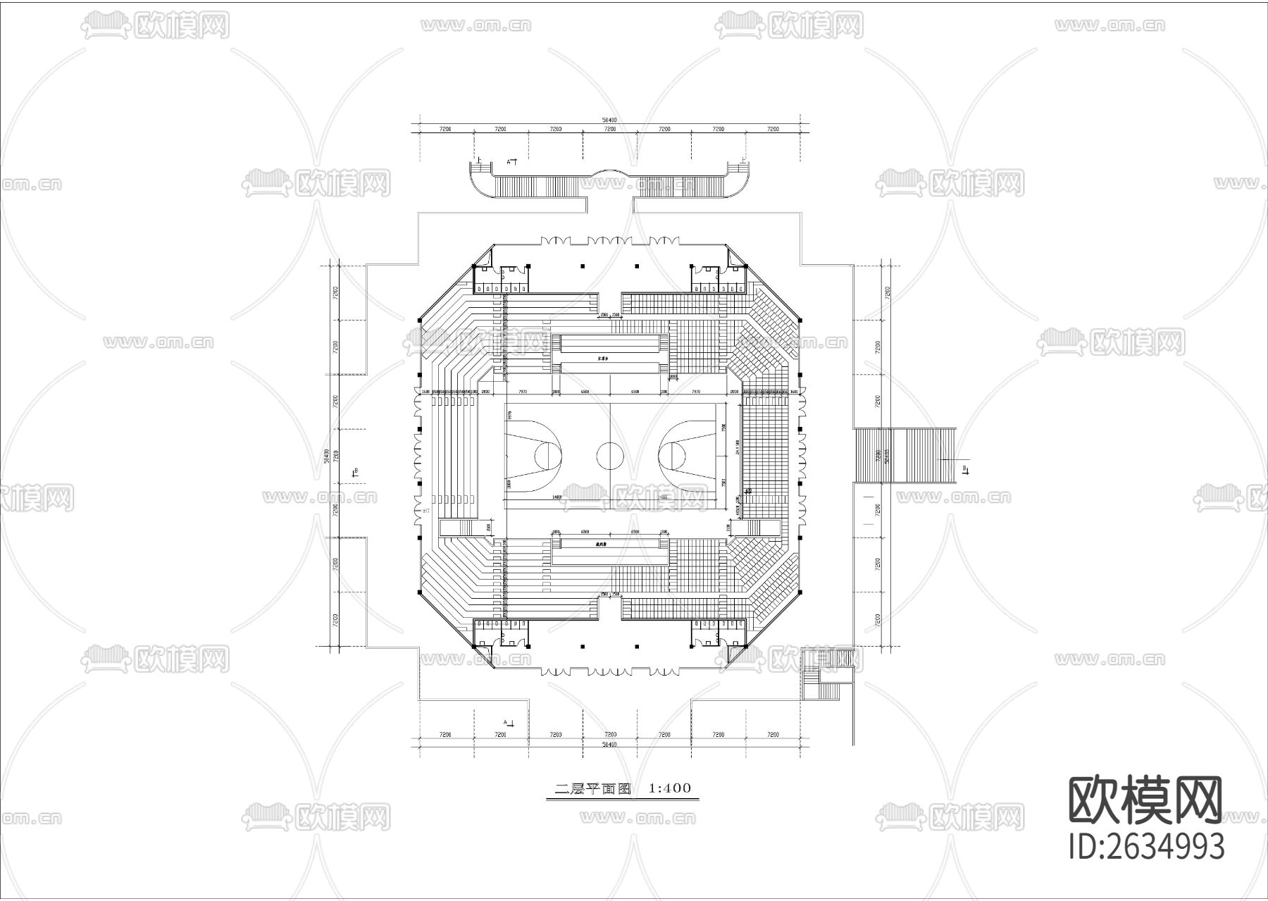 某公园内体育馆建筑cad施工图下载（渲染图3）