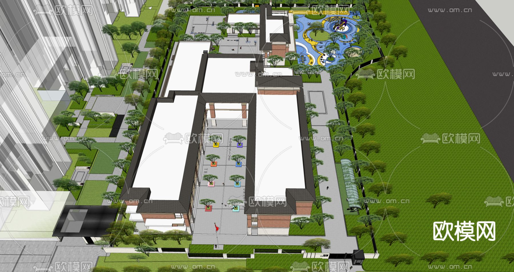 幼儿园鸟瞰su模型下载（渲染图2）