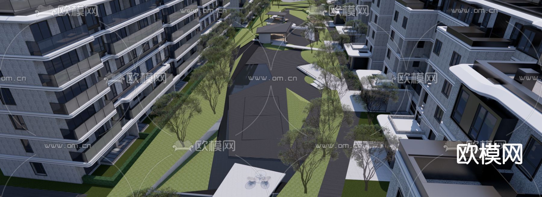 现代小区鸟瞰su模型下载（渲染图2）