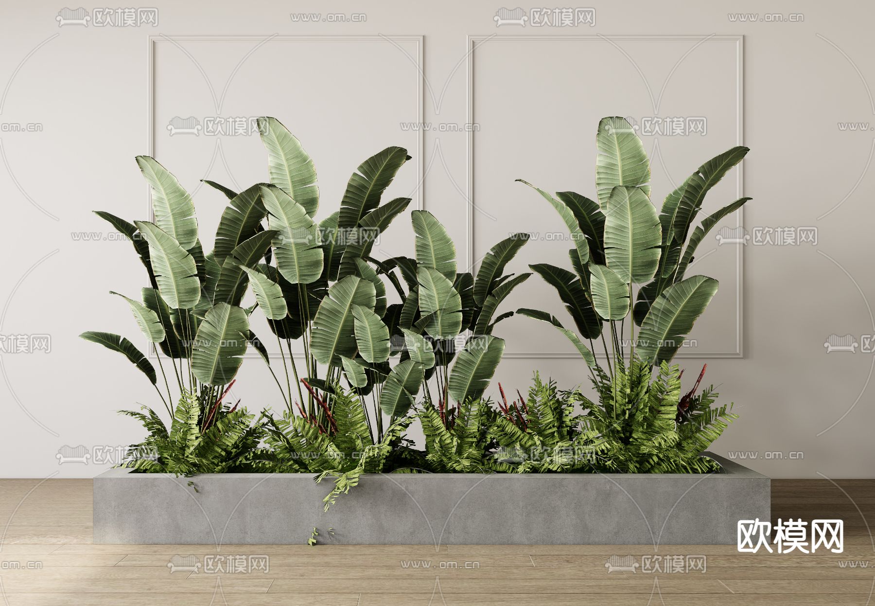 现代植物堆su模型下载（渲染图1）