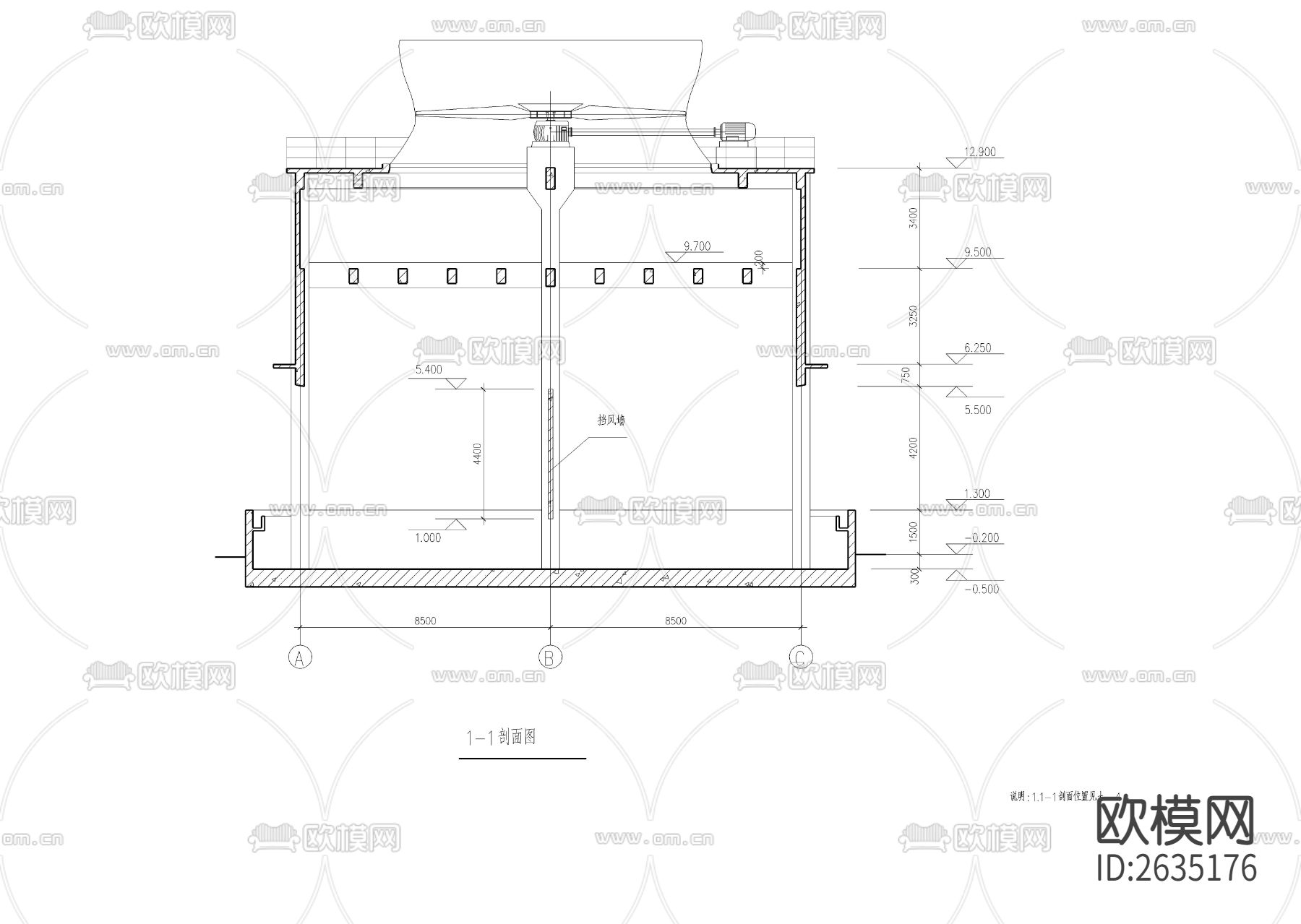 凉水塔CAD节点大样下载（渲染图2）