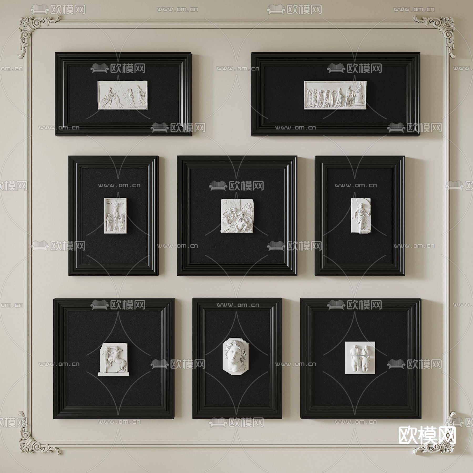 中古风装饰画su模型下载（渲染图1）