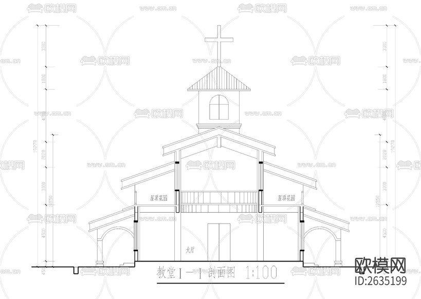 整套十字天主教堂CAD施工圖下載(渲染圖9)