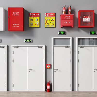  消防门 防火门 消防栓 灭火器su模型 