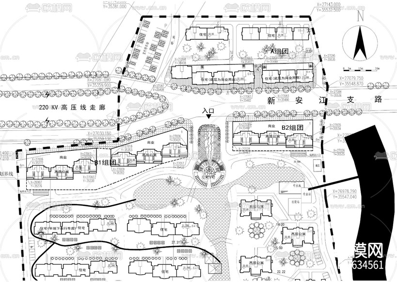 居住區(qū)CAD施工圖下載(渲染圖3)