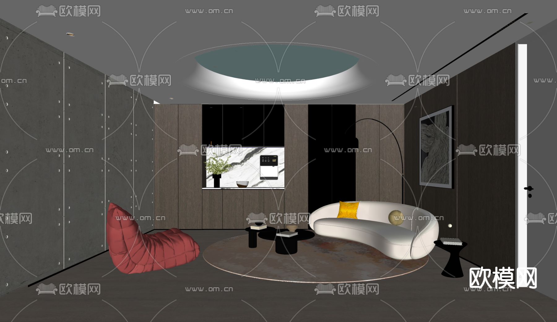 侘寂风休闲室 娱乐室su模型下载（渲染图2）