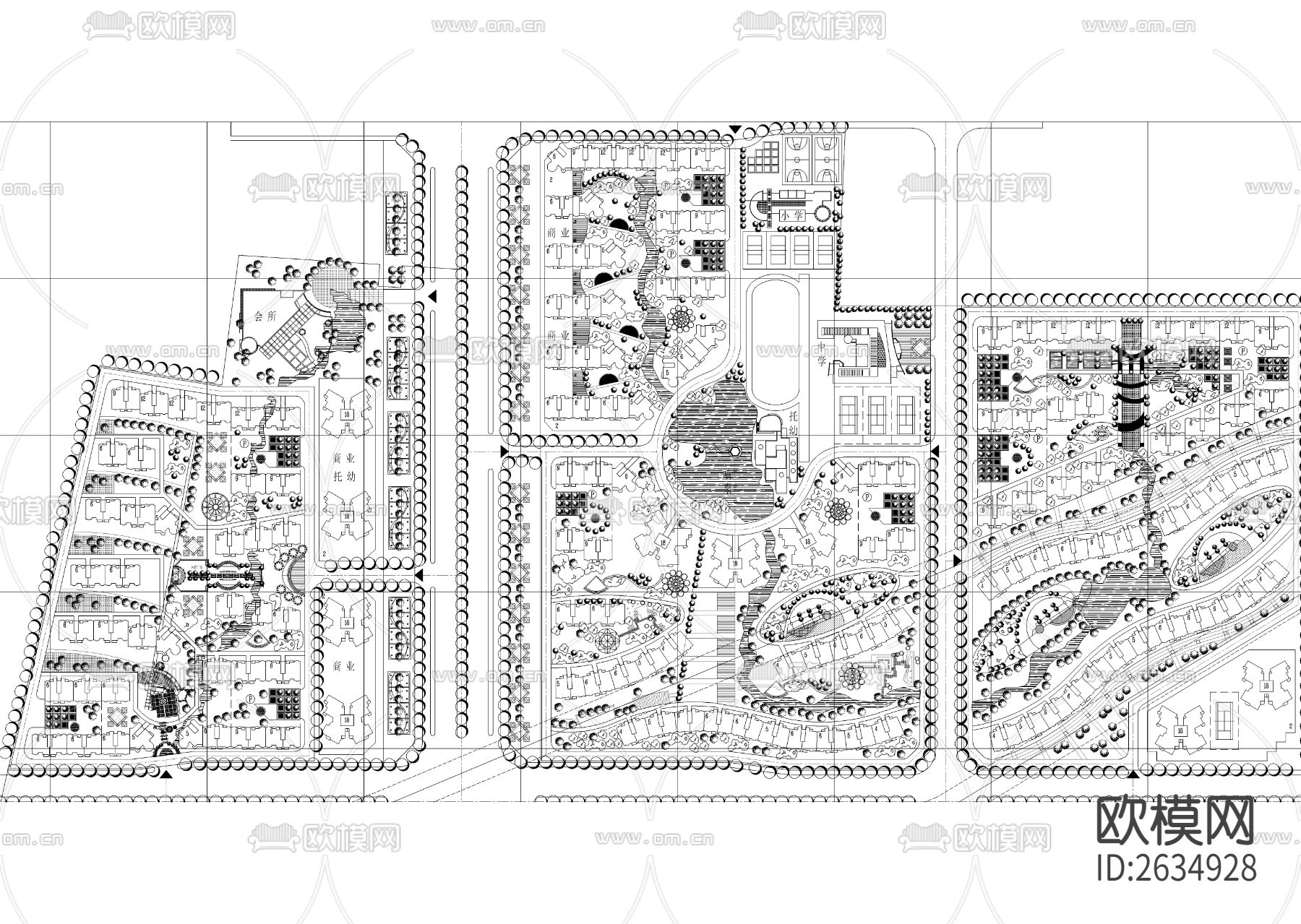 大型居住区规划cad施工图下载（渲染图4）
