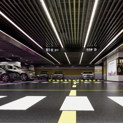  现代地下停车场su模型 