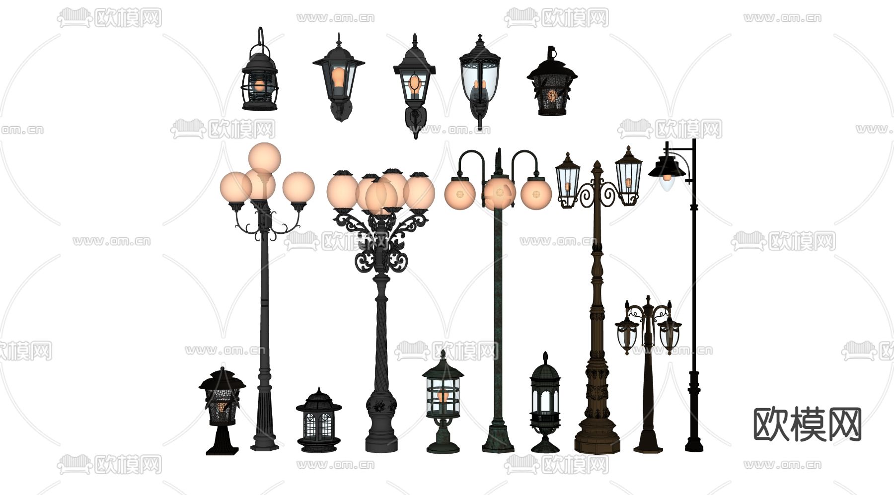 欧式复古景观路灯su模型下载（渲染图2）