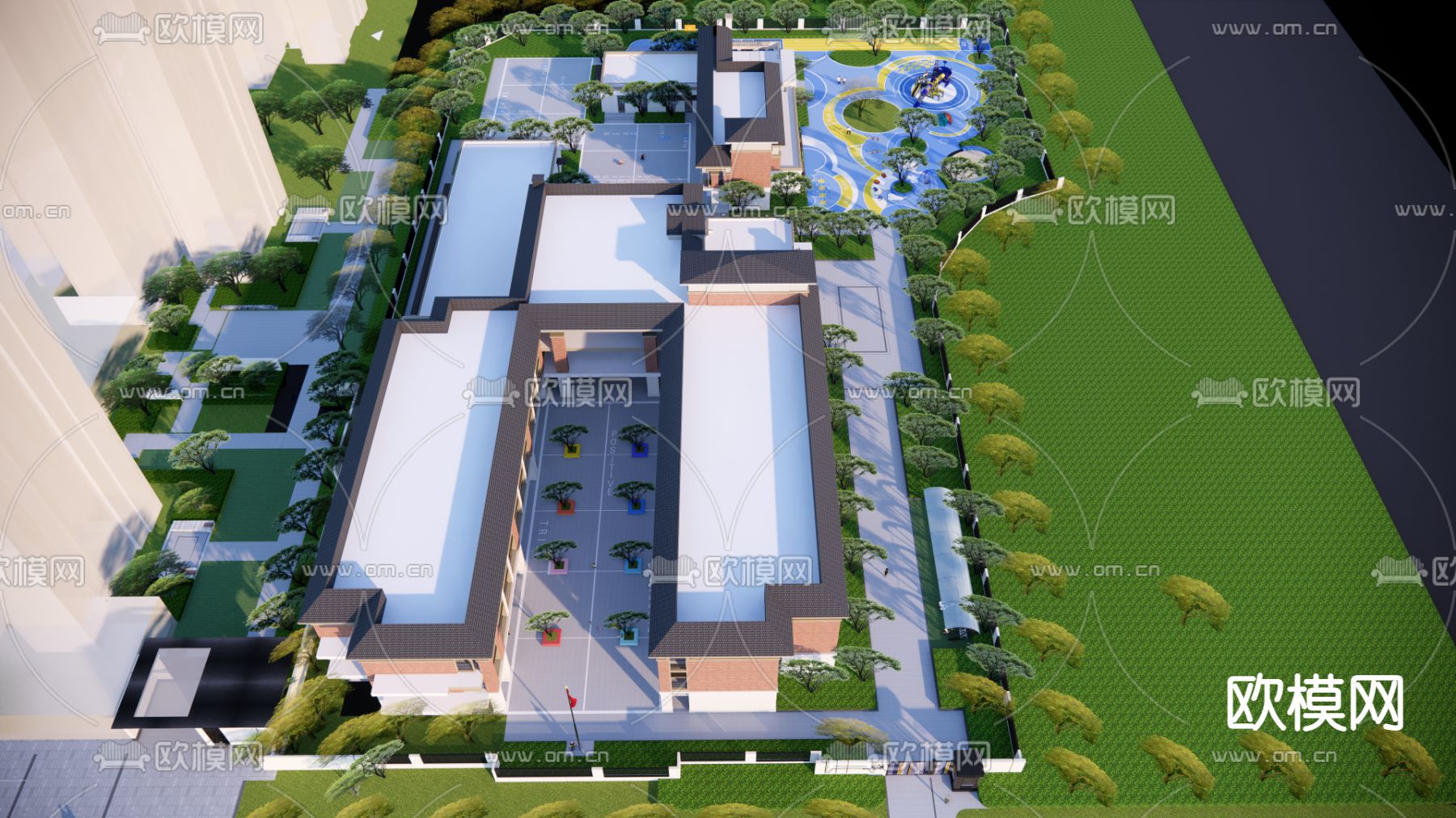 幼儿园鸟瞰su模型下载（渲染图1）