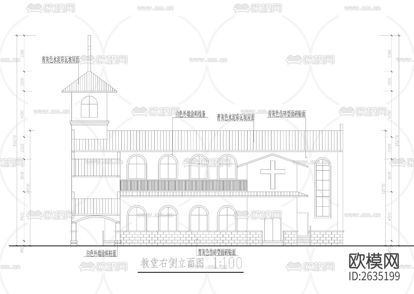 整套十字天主教堂CAD施工圖下載(渲染圖7)