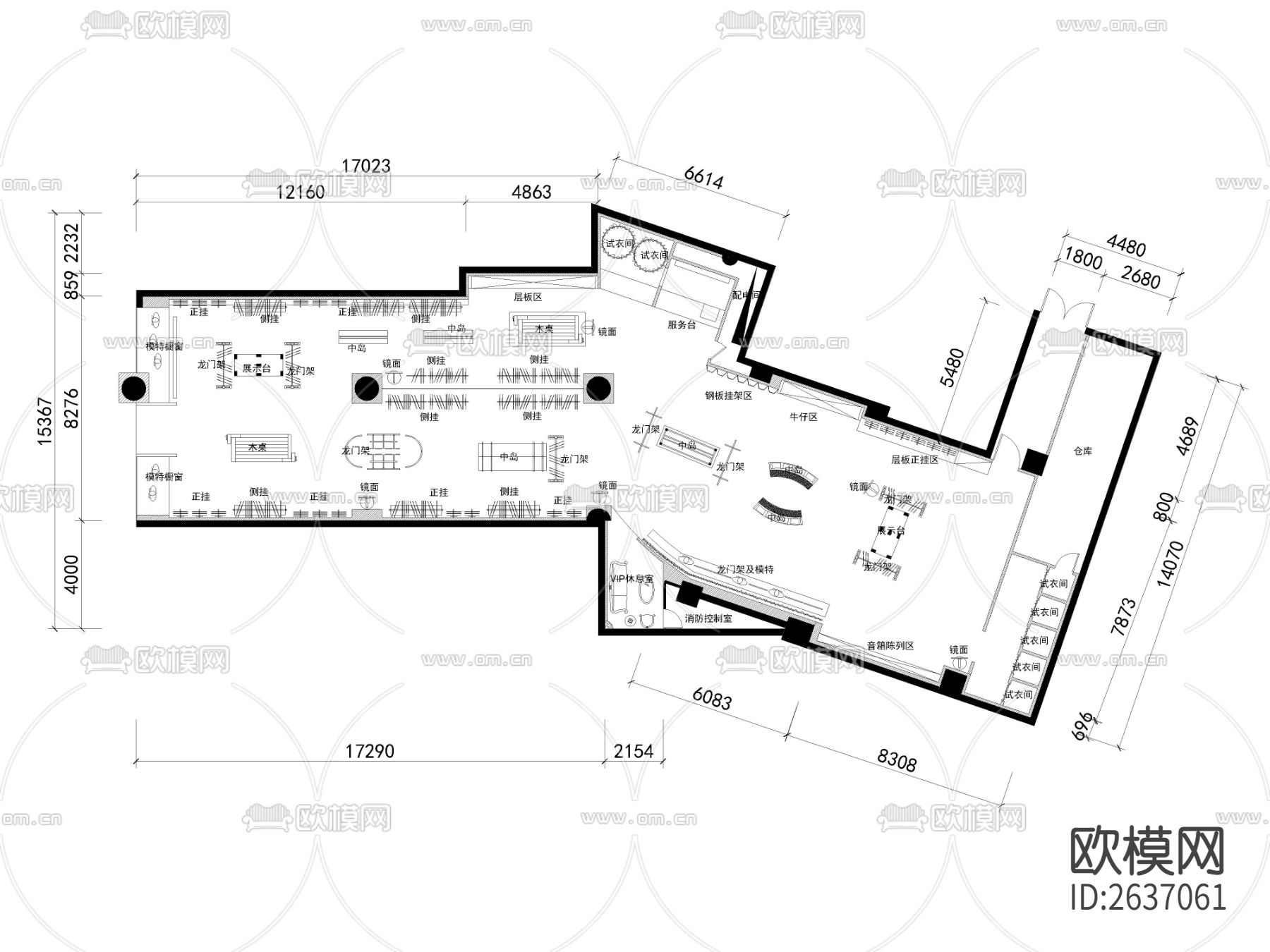 服装专卖店CAD施工图下载（渲染图2）