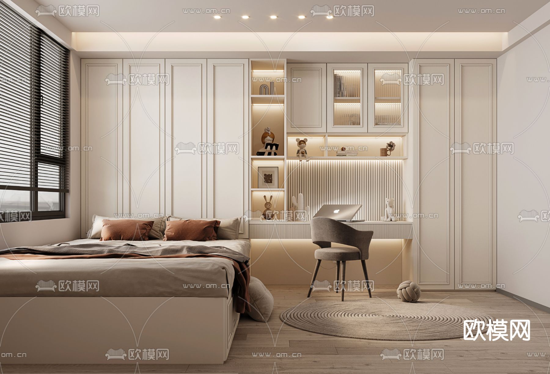 简欧榻榻米卧室su模型下载（渲染图1）