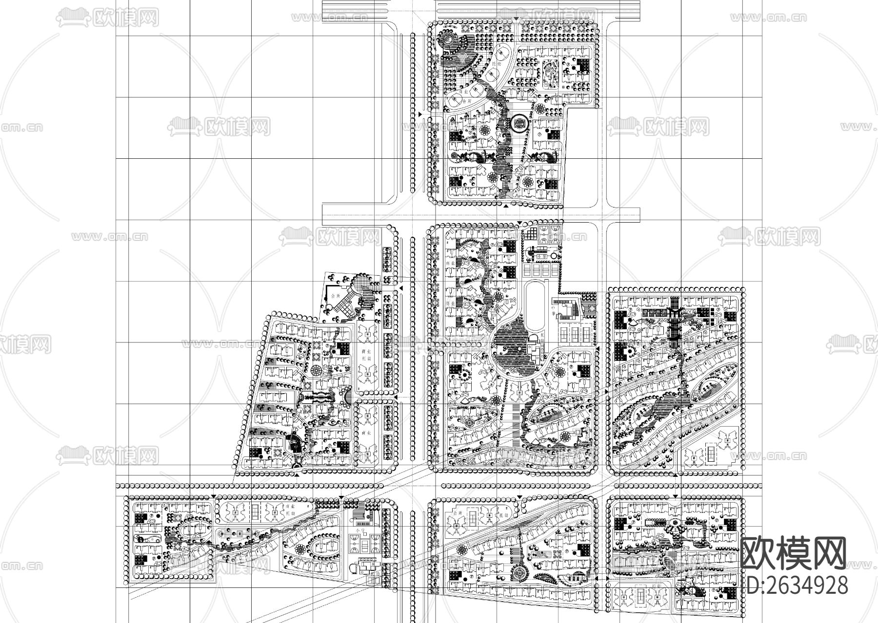大型居住区规划cad施工图下载（渲染图1）
