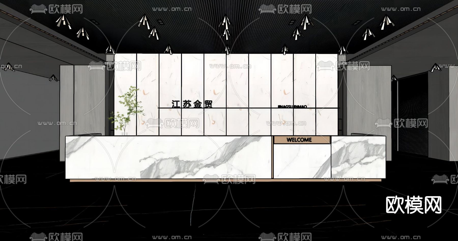 现代前台 接待区su模型下载（渲染图1）