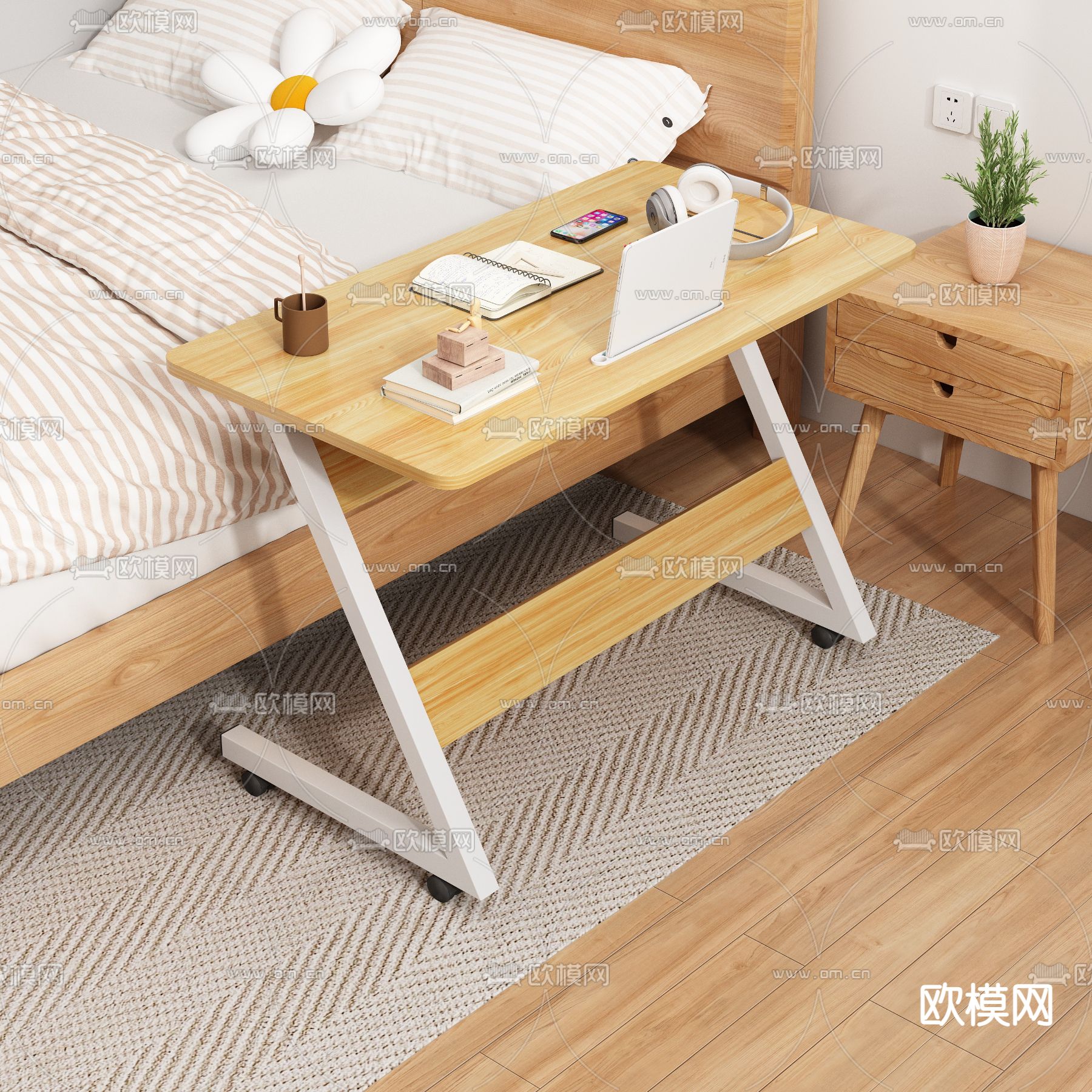 北欧床边桌 书桌3d模型下载
