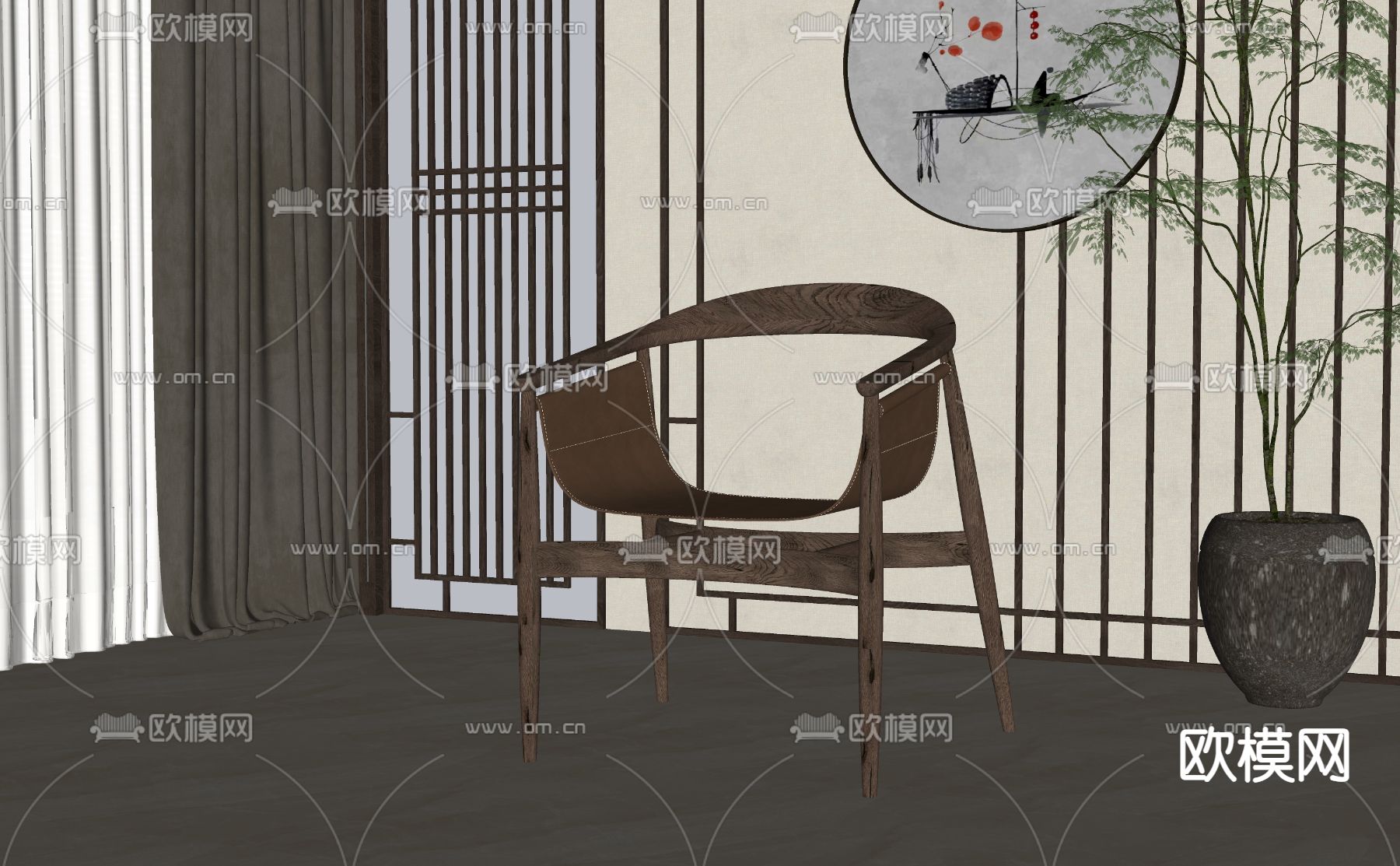 新中式餐椅su模型下载（渲染图2）