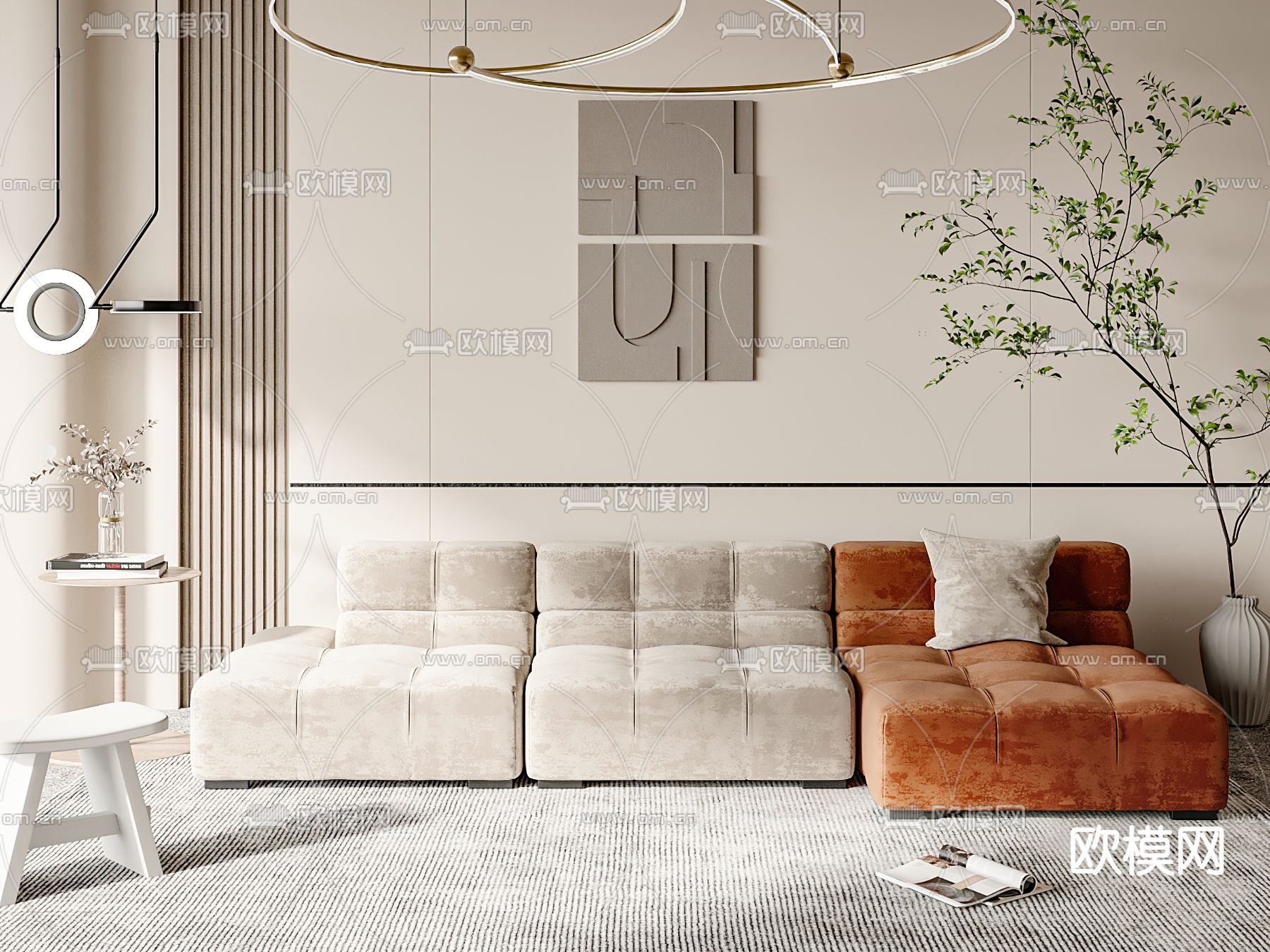 奶油风沙发 转角沙发3d模型下载