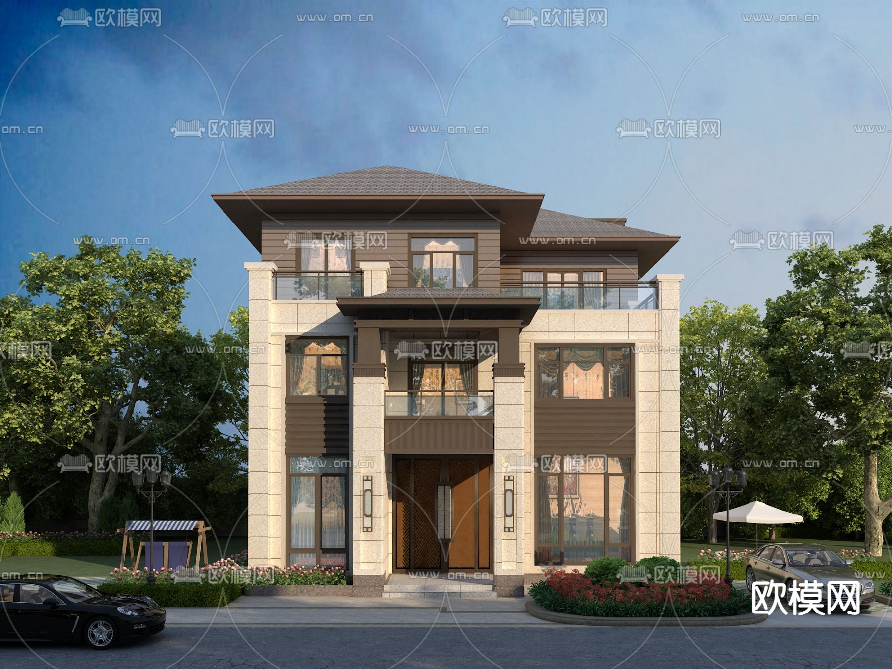 别墅外观3d模型下载