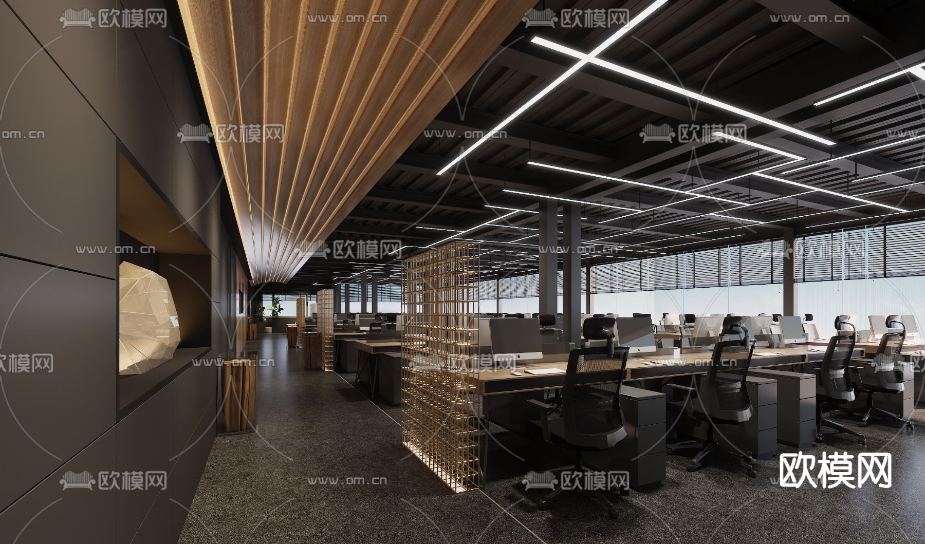 开放式办公室 办公区3d模型下载（渲染图2）