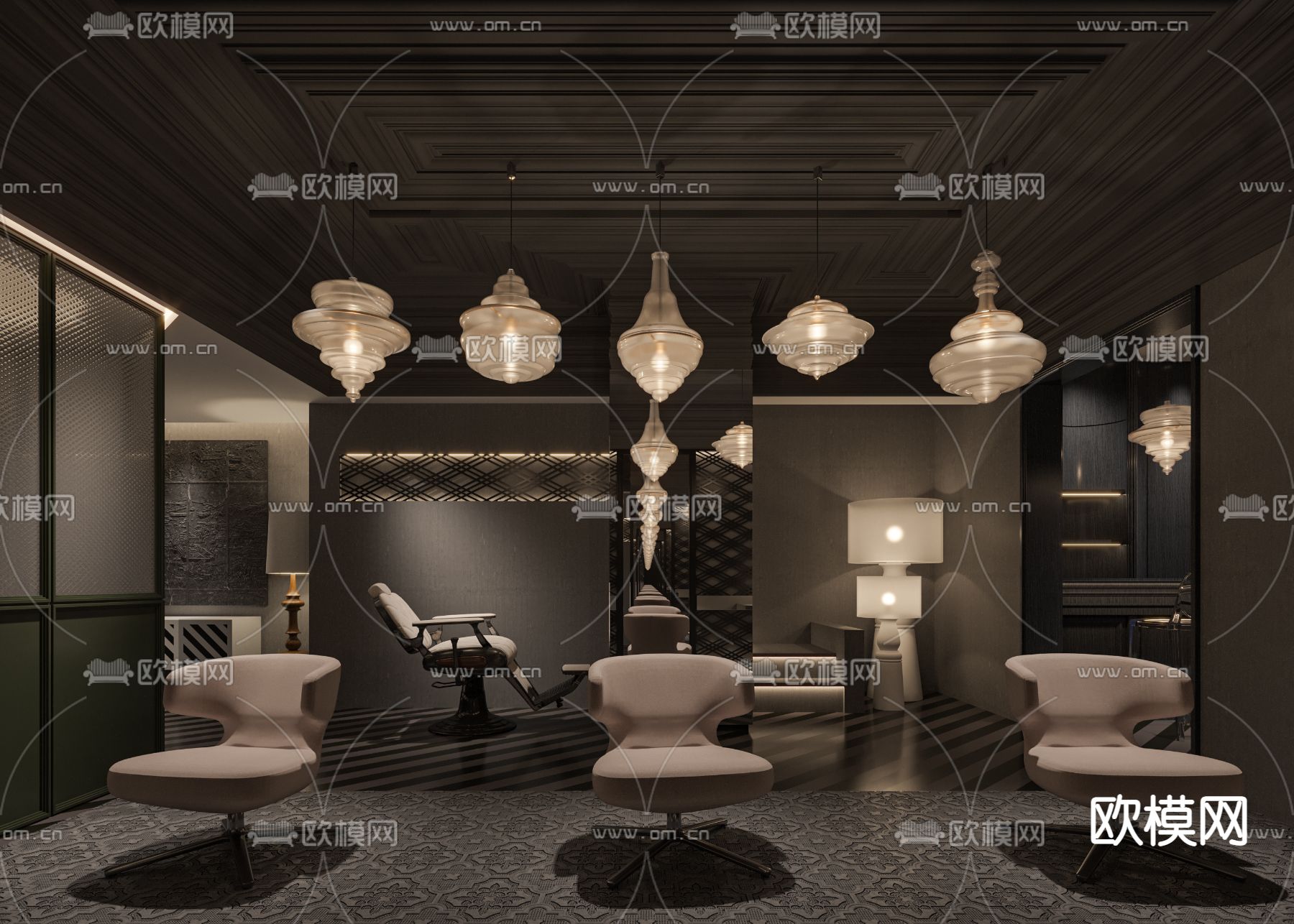 中古风理发店3d模型下载（渲染图1）