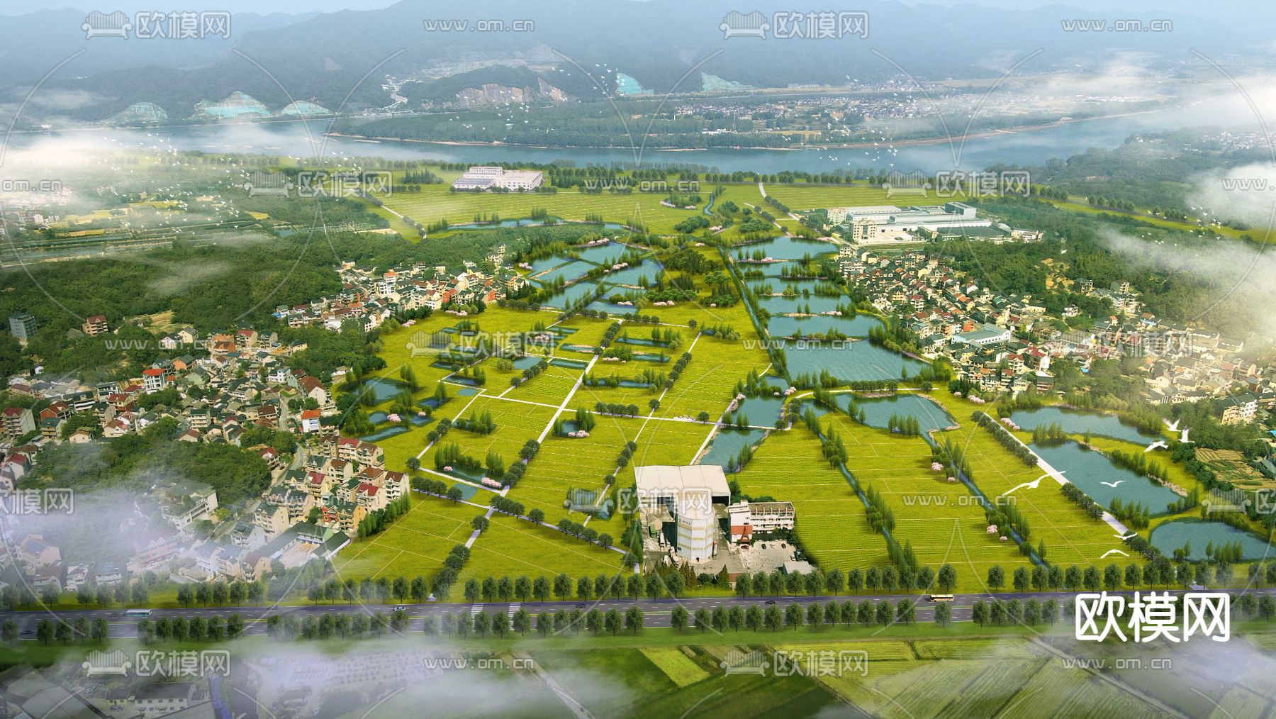 乡村城市鸟瞰psd下载