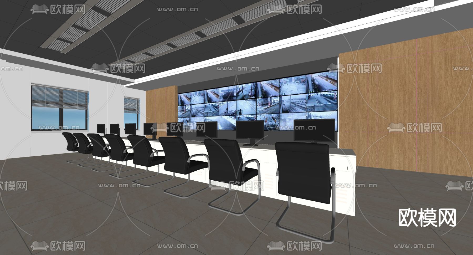 现代监控室su模型下载（渲染图2）