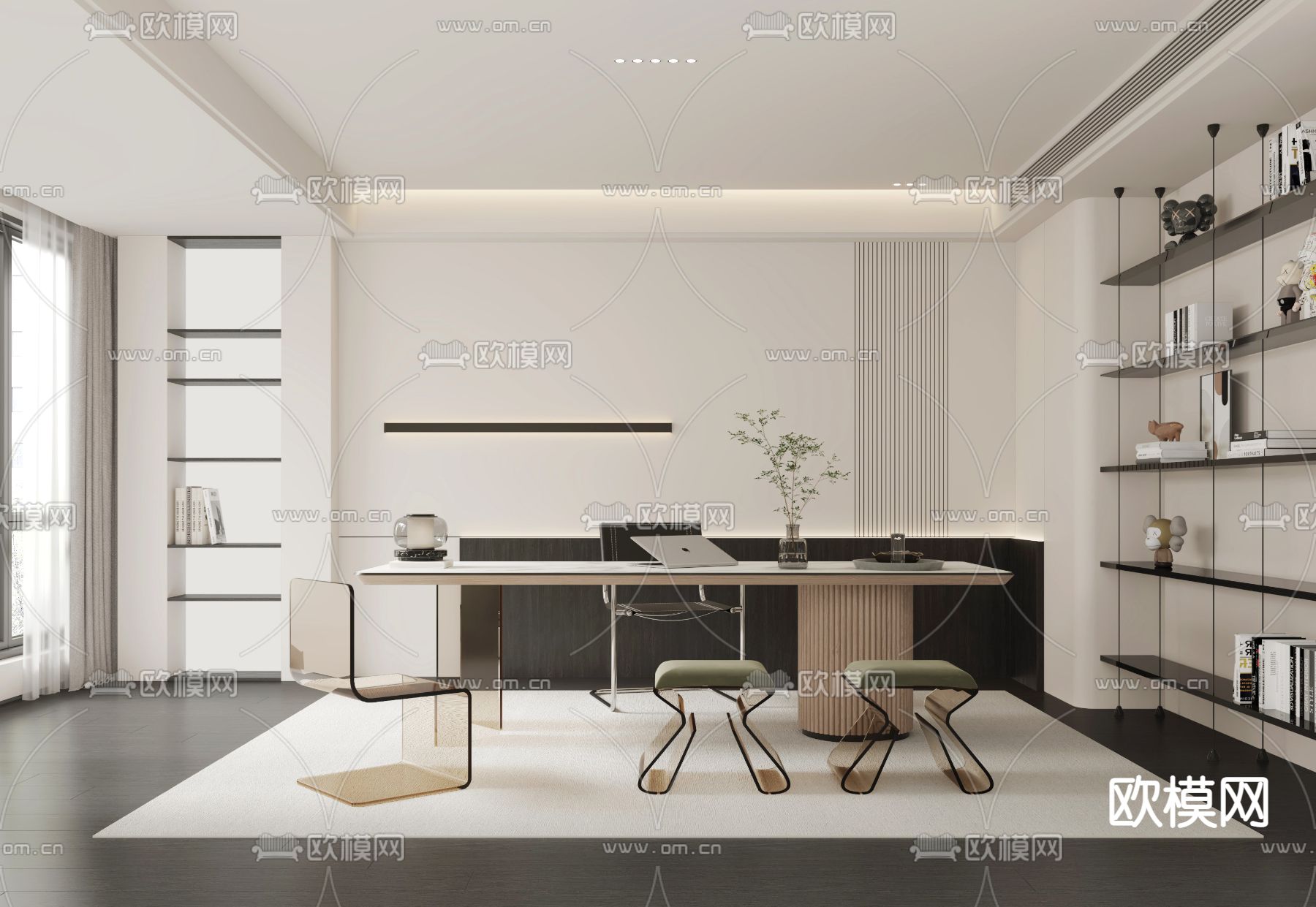 现代书房su模型下载（渲染图1）