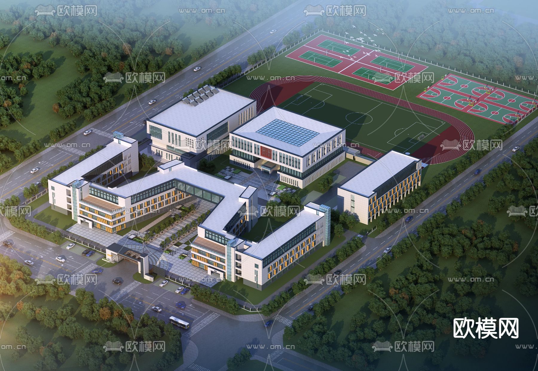 学校 图书馆 操场3d模型下载