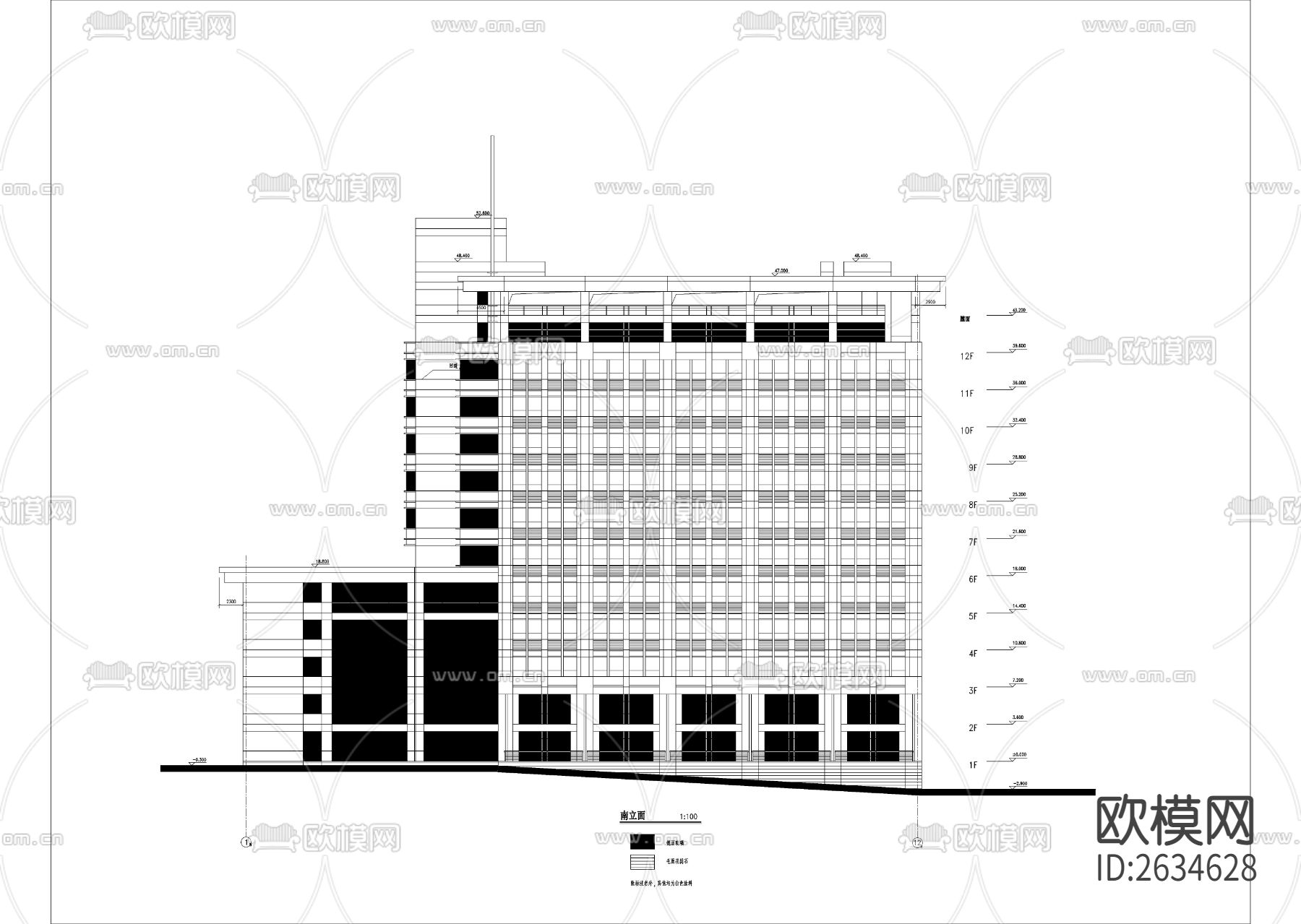 大学综合办公楼CAD施工图下载（渲染图3）