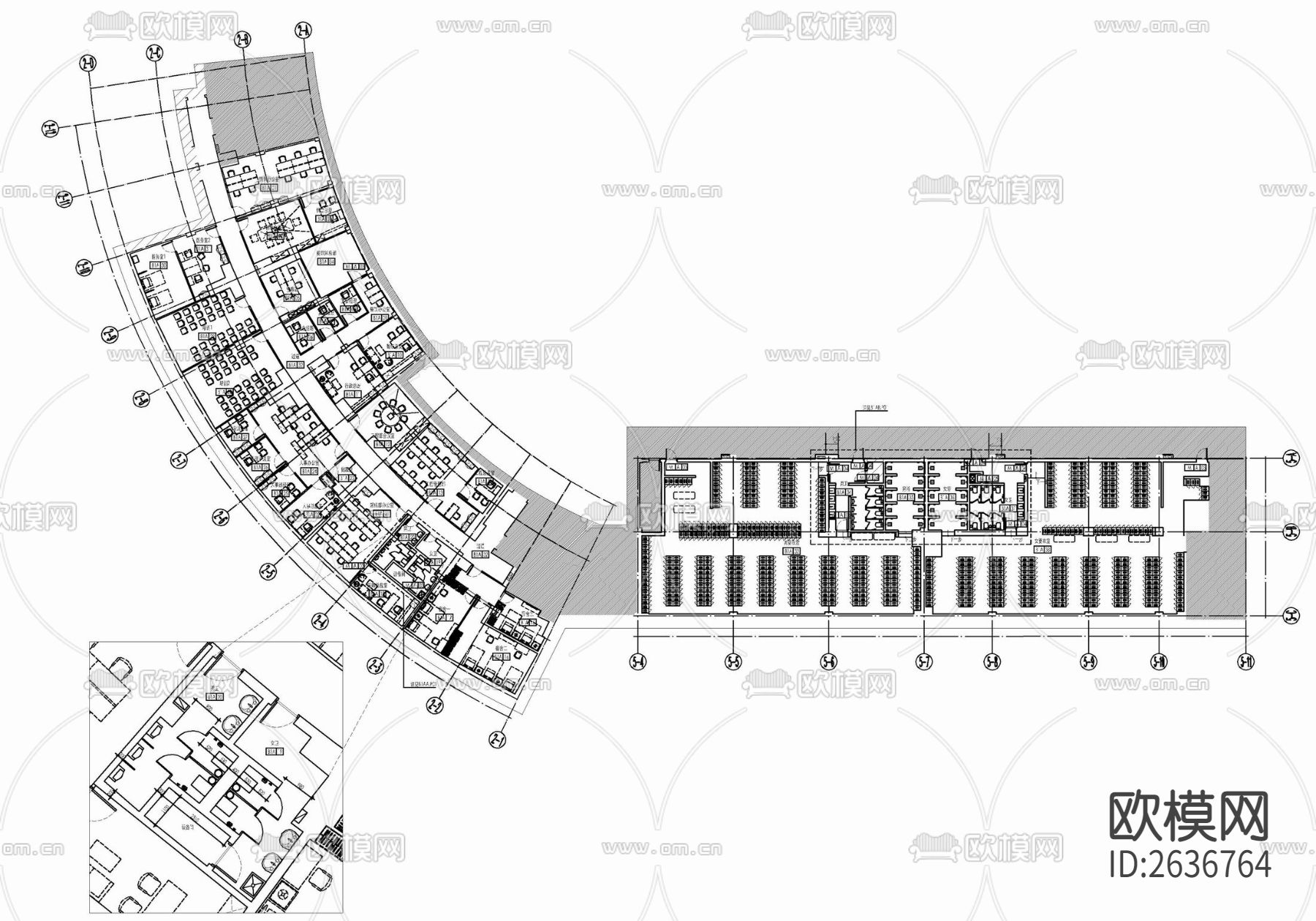酒店后勤办公室CAD施工图下载（渲染图1）