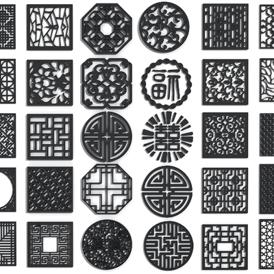  新中式窗花 雕花su模型 