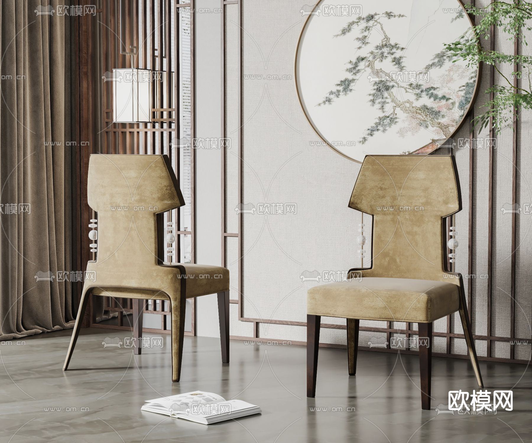 新中式餐椅su模型下载（渲染图1）