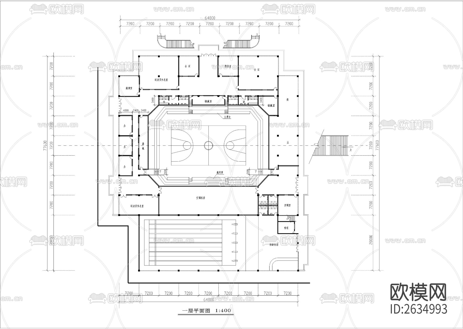 某公园内体育馆建筑cad施工图下载（渲染图2）